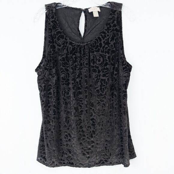 LOFT Outlet Floral Velvet Burnout Sleeveless Top Womens Large Black Whimsigoth - Picture 1 of 13